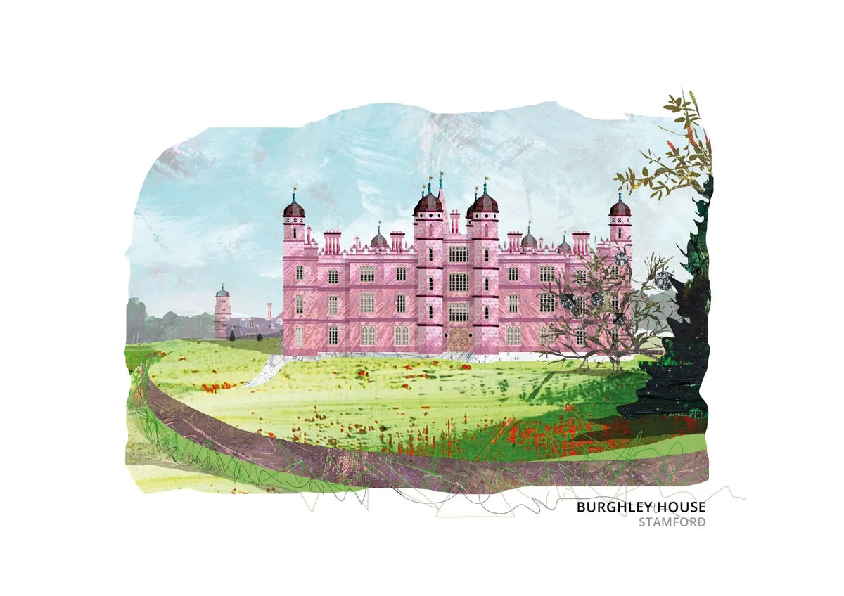Burghley House art print by Vicki Shortt, the Elizabethan mansion on the edge of Stamford in winter light