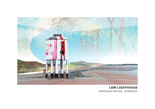 Burnham Lighthouse art print by Vicki Shortt, the wooden low lighthouse standing on the sands at Burnham-on-Sea, Somerset