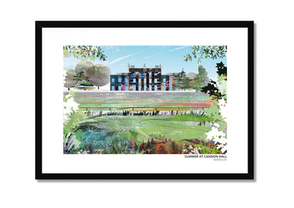 Cannon Hall, Barnsley art print by Vicki Shortt, summer design, the country house and its parkland, in a black frame