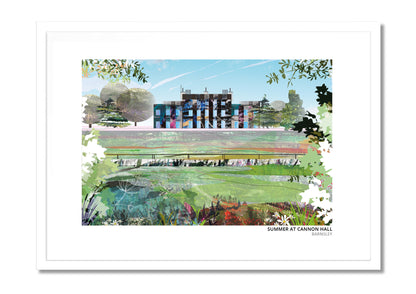 Cannon Hall, Barnsley art print by Vicki Shortt, summer design, the country house and its parkland, in a white frame