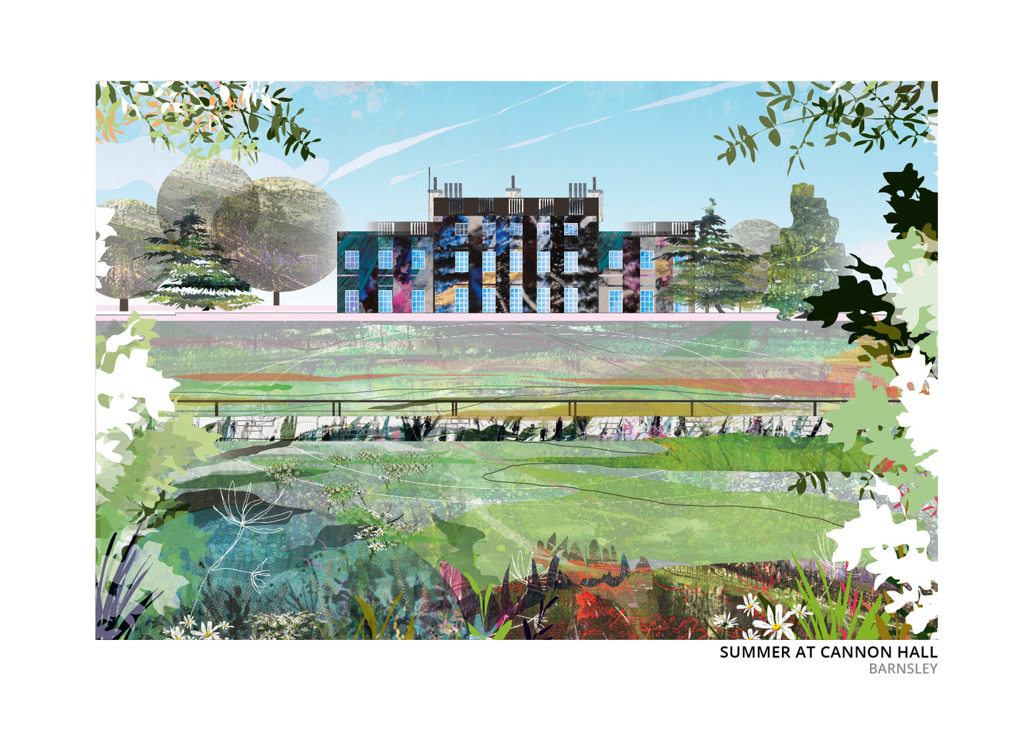 Cannon Hall, Barnsley art print by Vicki Shortt, the country house and its parkland, summer design