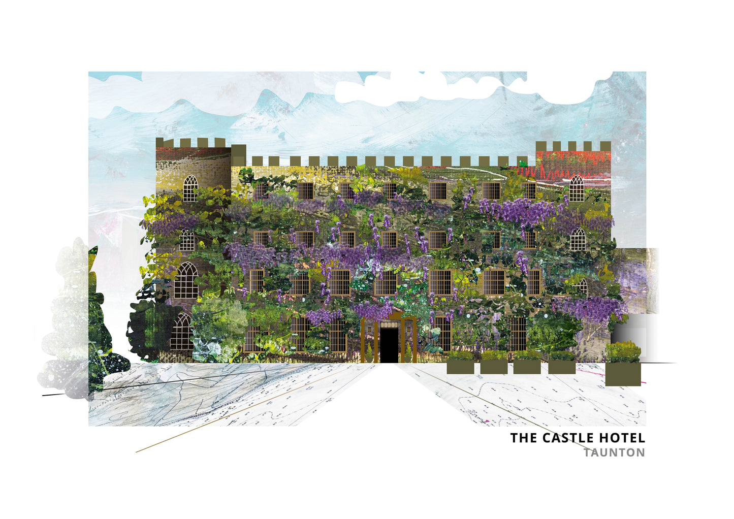 Castle Hotel, Taunton art print by Vicki Shortt, the wisteria-clad hotel in the town centre