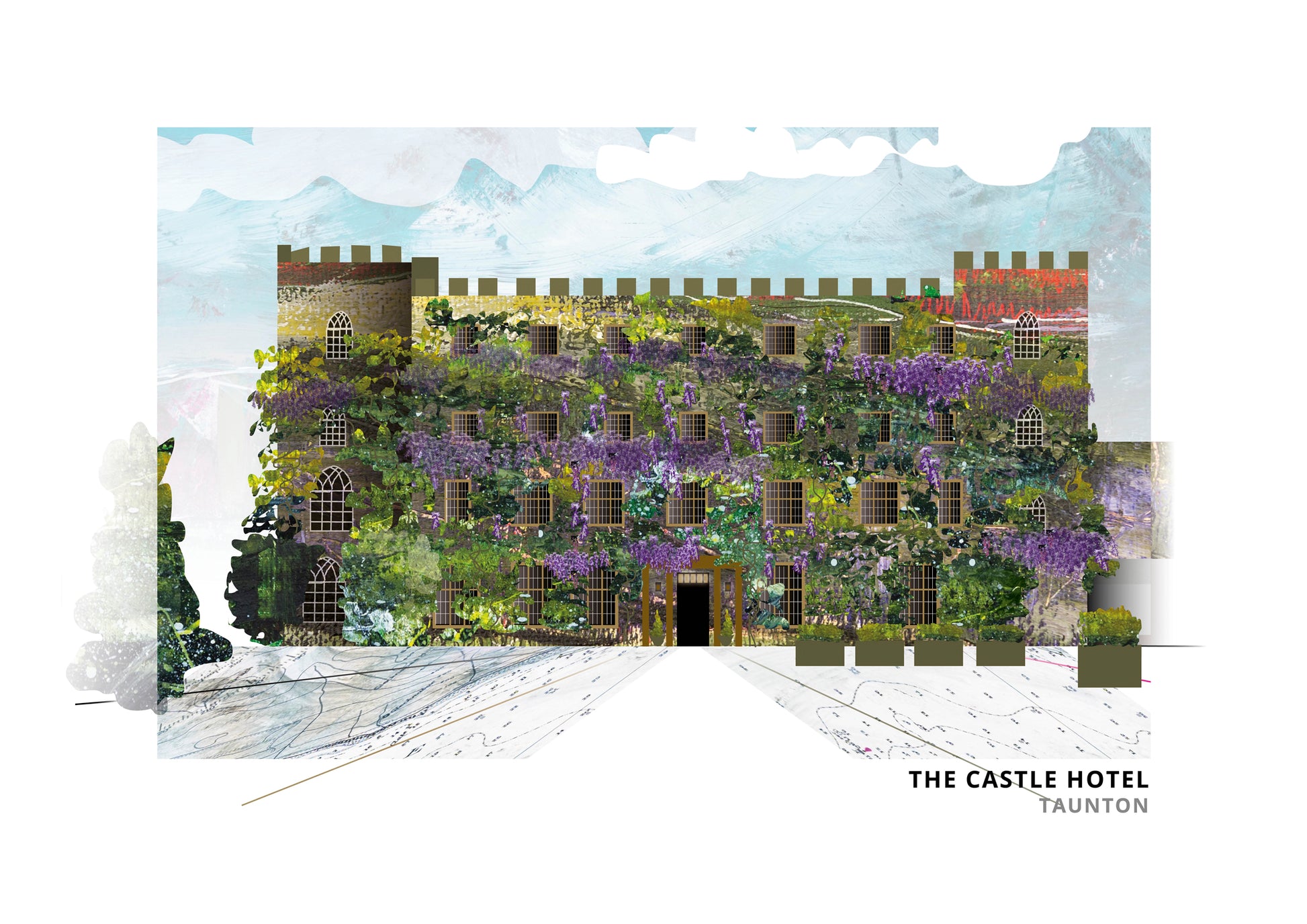Castle Hotel, Taunton art print by Vicki Shortt, the wisteria-clad hotel in the town centre