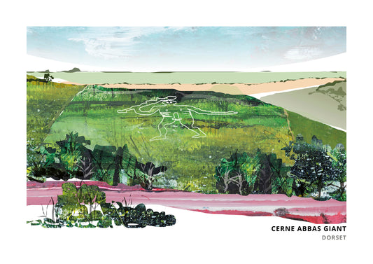 Cerne Abbas Giant art print by Vicki Shortt, the chalk hill figure above Cerne Abbas, Dorset