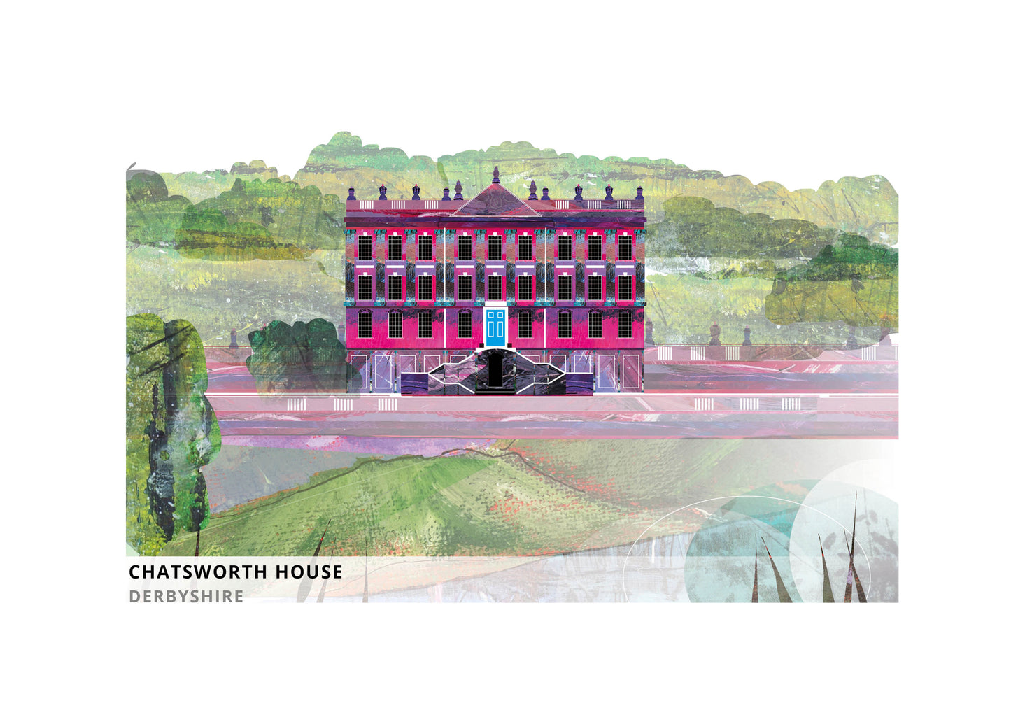 Chatsworth House art print by Vicki Shortt, the Derbyshire seat of the Dukes of Devonshire in its parkland