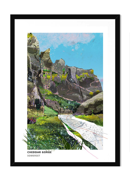 Cheddar Gorge art print by Vicki Shortt, the limestone gorge cutting through the Mendips, Somerset, in a black frame