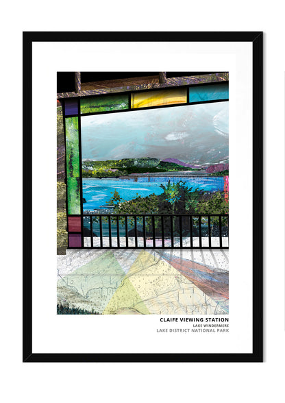 Claife Viewing Station art print by Vicki Shortt, the restored viewing station above Lake Windermere, Cumbria, in a black frame