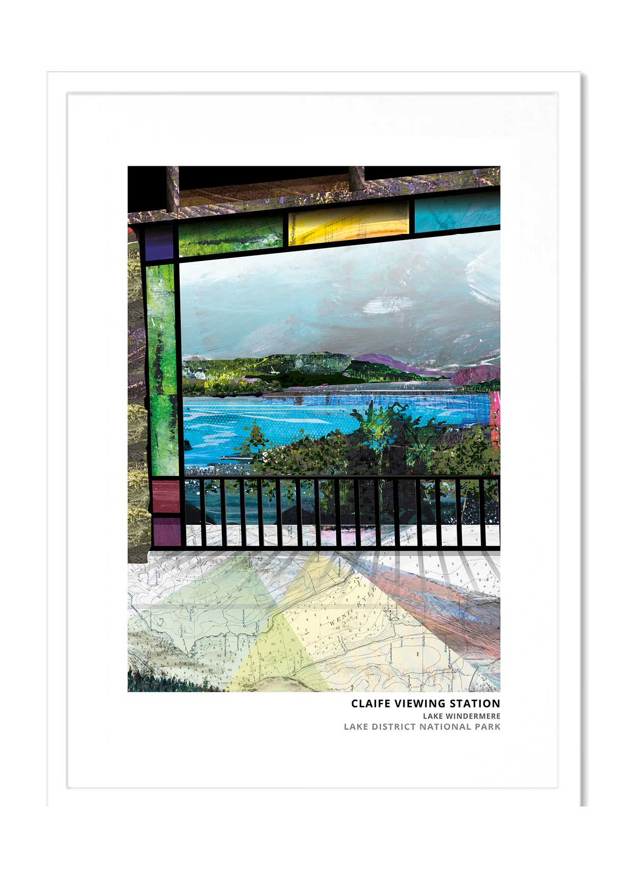 Claife Viewing Station art print by Vicki Shortt, the restored viewing station above Lake Windermere, Cumbria, in a white frame