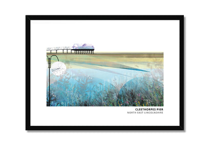 Cleethorpes Pier art print by Vicki Shortt, the pier on the seafront at Cleethorpes, North East Lincolnshire, in a black frame