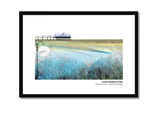 Cleethorpes Pier art print by Vicki Shortt, the pier on the seafront at Cleethorpes, North East Lincolnshire, in a black frame