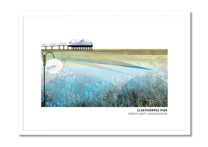 Cleethorpes Pier art print by Vicki Shortt, the pier on the seafront at Cleethorpes, North East Lincolnshire, in a white frame