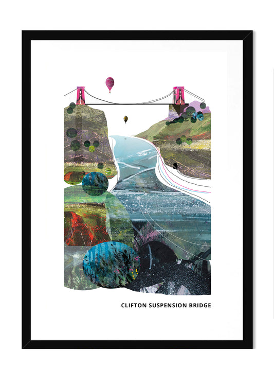 Clifton Suspension Bridge art print by Vicki Shortt, Brunel's bridge across the Avon Gorge at Bristol, in a black frame