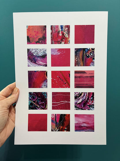 Collage Grids art print by Vicki Shortt, pink colourway