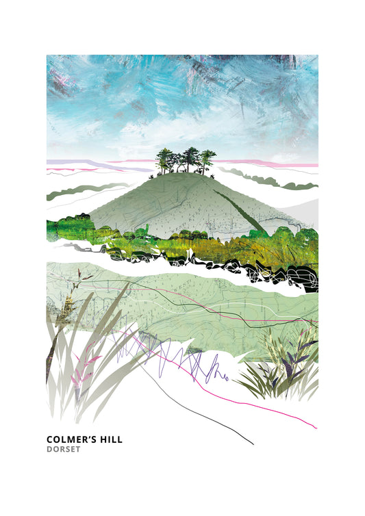 Colmer's Hill art print by Vicki Shortt, the pine-topped conical hill above Symondsbury, Dorset