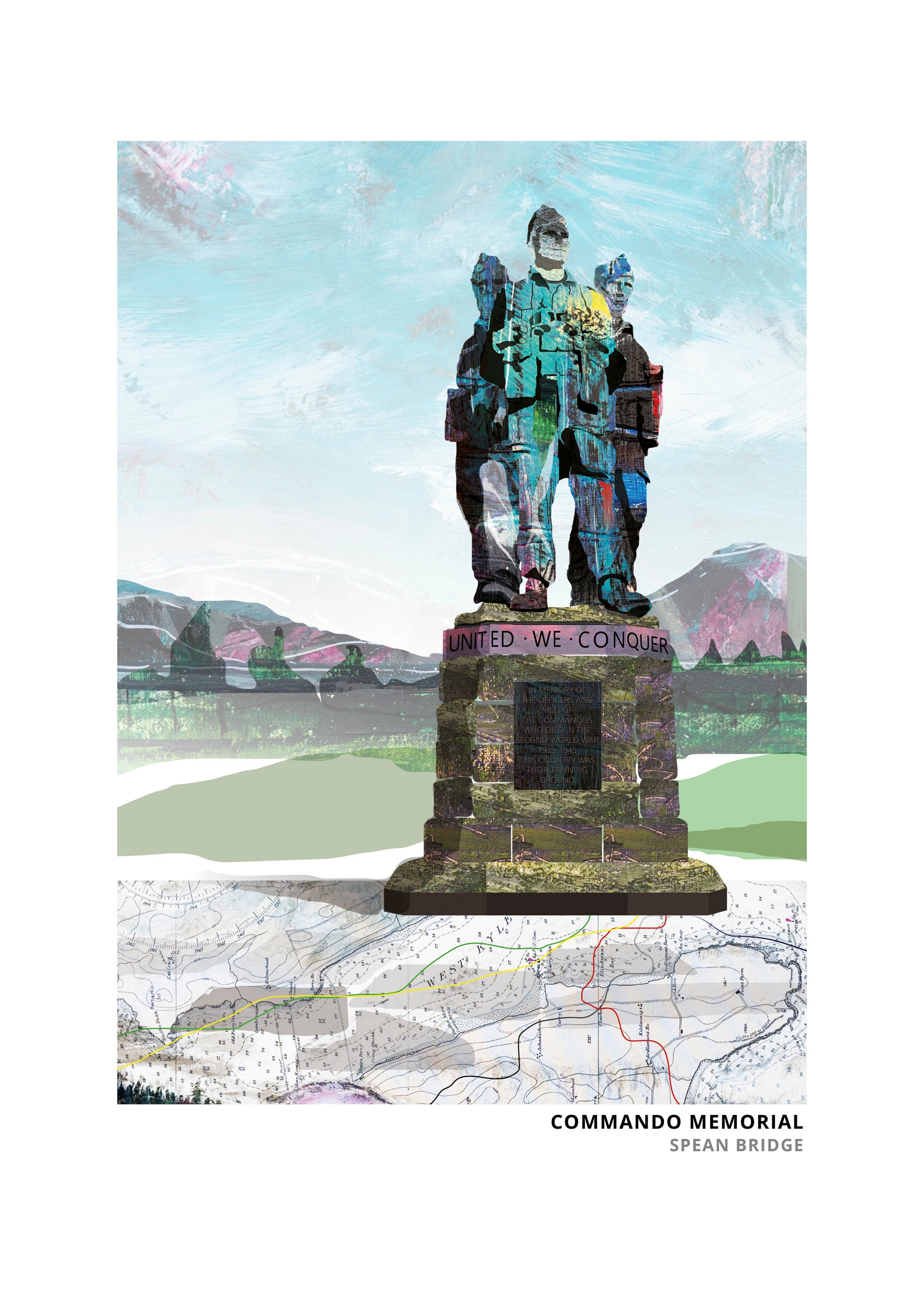 Commando Memorial art print by Vicki Shortt, the memorial to the commandos at Spean Bridge in the Scottish Highlands