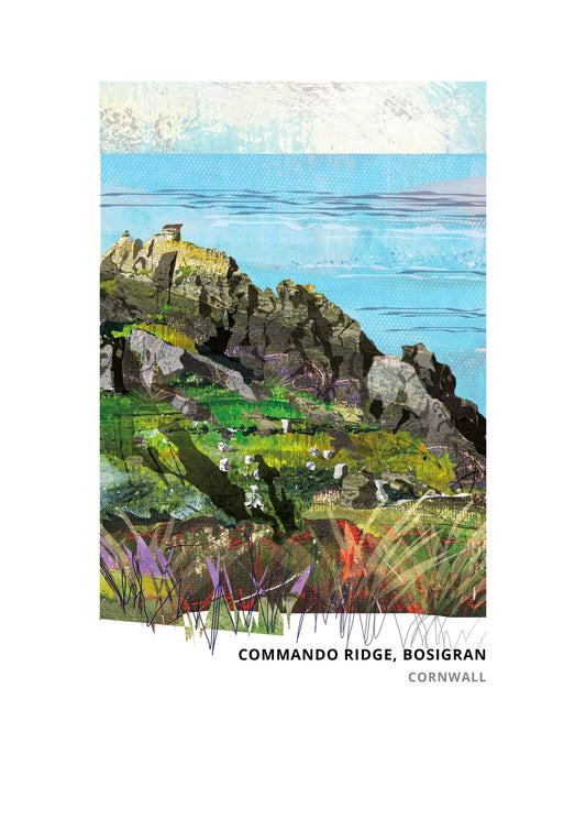 Commando Ridge art print by Vicki Shortt, the Royal Marines climbing ridge at Bosigran, Cornwall