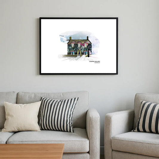 Cooper Gallery, Barnsley art print by Vicki Shortt, the Victorian gallery in the town centre, framed in a room setting
