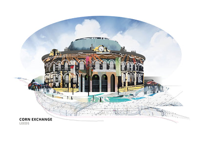 Corn Exchange Leeds art print by Vicki Shortt, the domed Victorian Corn Exchange in Leeds