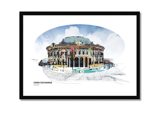 Corn Exchange Leeds art print by Vicki Shortt, the domed Victorian Corn Exchange in Leeds, in a black frame