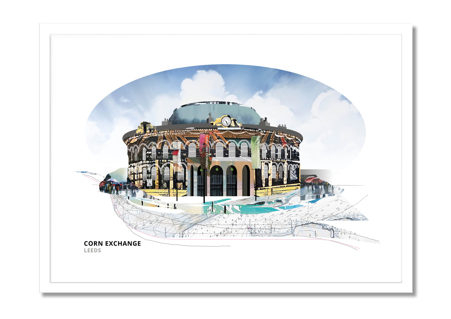 Corn Exchange Leeds art print by Vicki Shortt, the domed Victorian Corn Exchange in Leeds, in a white frame