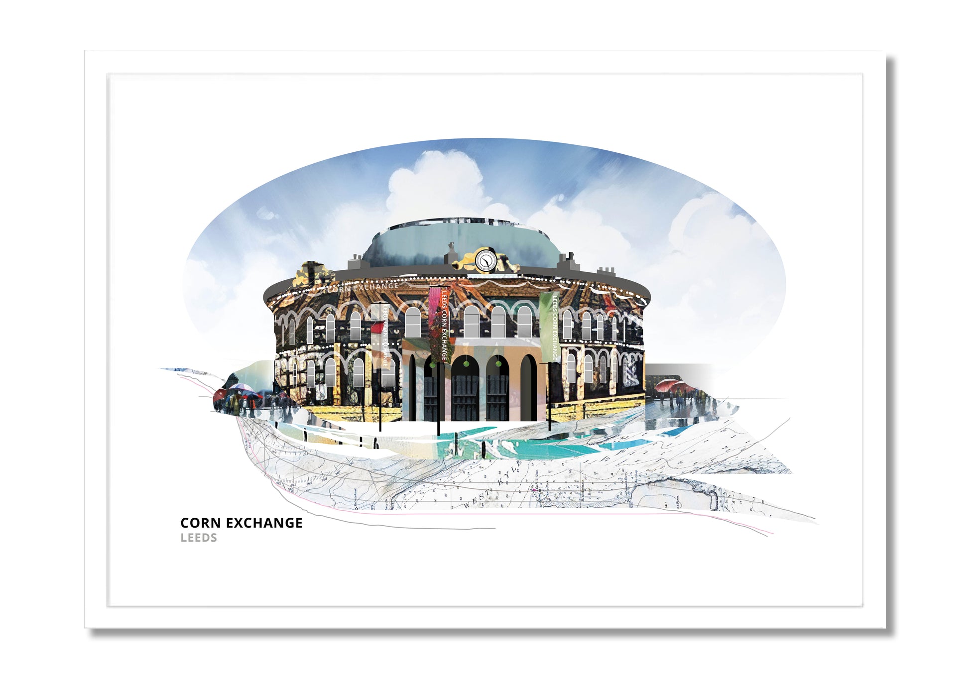 Corn Exchange Leeds art print by Vicki Shortt, the domed Victorian Corn Exchange in Leeds, in a white frame
