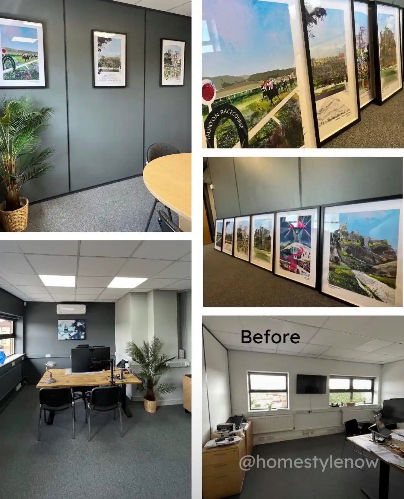 Vicki Shortt landscape art prints displayed on the walls of a corporate workspace