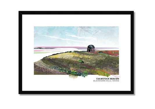 Culmstock Beacon art print by Vicki Shortt, the beacon hut on the Blackdown Hills, Devon, in a black frame