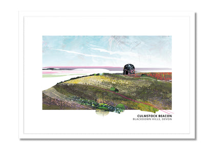 Culmstock Beacon art print by Vicki Shortt, the beacon hut on the Blackdown Hills, Devon, in a white frame