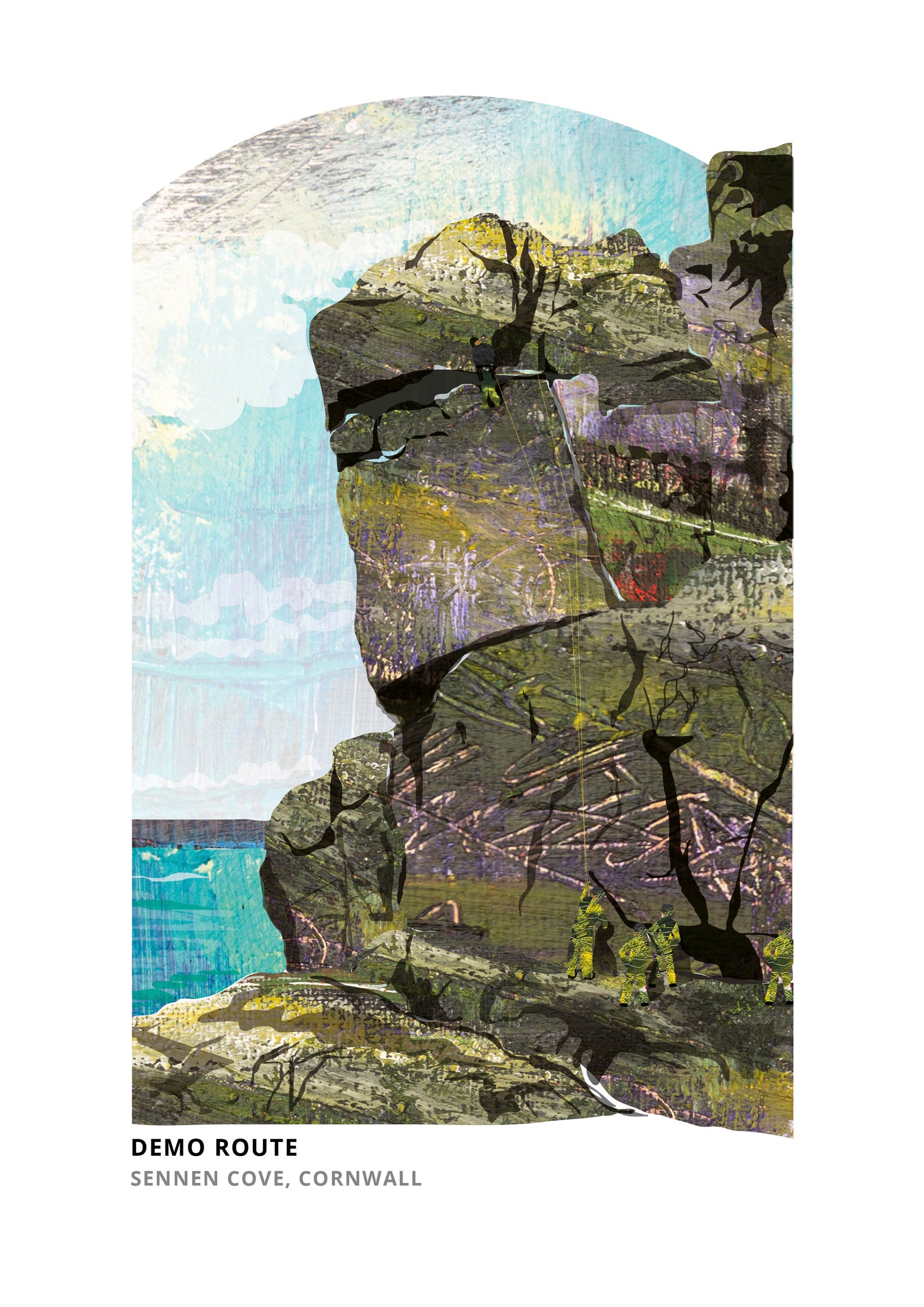 Demo Route, Cornwall art print by Vicki Shortt, the Royal Marines climbing route at Sennen Cove, Cornwall