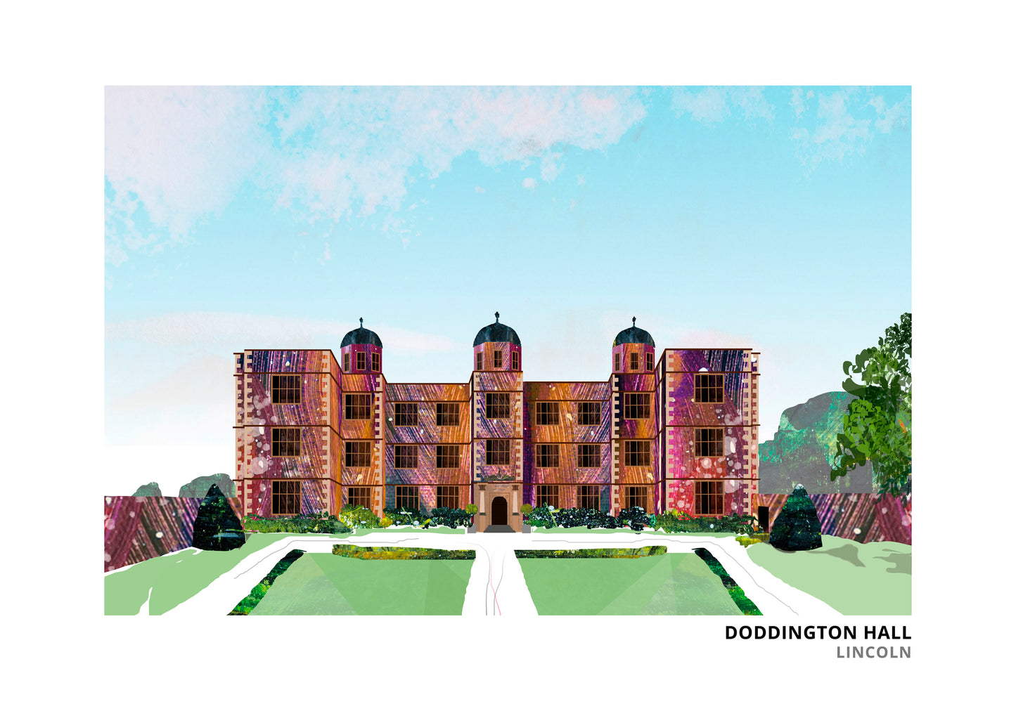 Doddington Hall art print by Vicki Shortt, house and lawn design, the Elizabethan house at Doddington, Lincolnshire