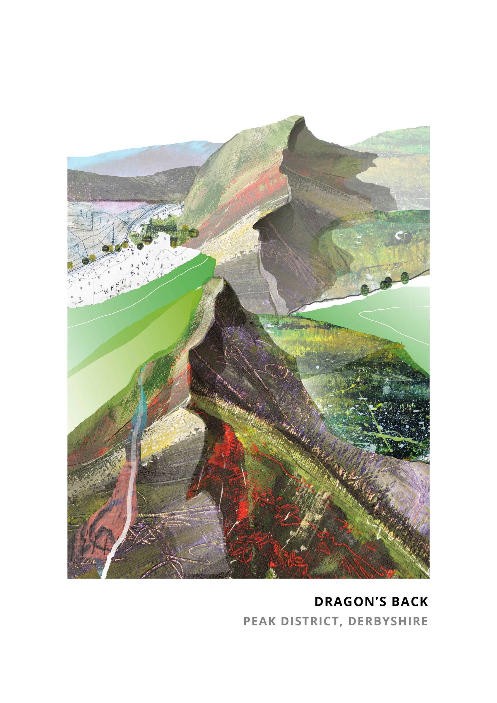 Dragon's Back, Derbyshire art print by Vicki Shortt, the jagged limestone ridge of Chrome Hill in the Peak District