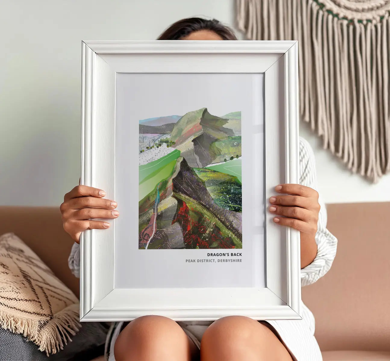 Dragon's Back, Derbyshire art print by Vicki Shortt, the jagged limestone ridge of Chrome Hill in the Peak District, framed in a room setting