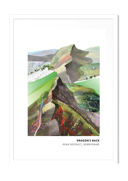 Dragon's Back, Derbyshire art print by Vicki Shortt, the jagged limestone ridge of Chrome Hill in the Peak District, in a white frame