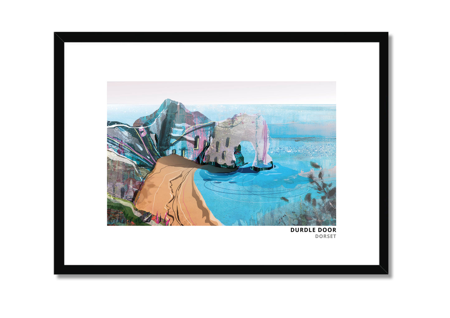 Durdle Door art print by Vicki Shortt, the limestone arch on the Jurassic Coast, Dorset, in a black frame