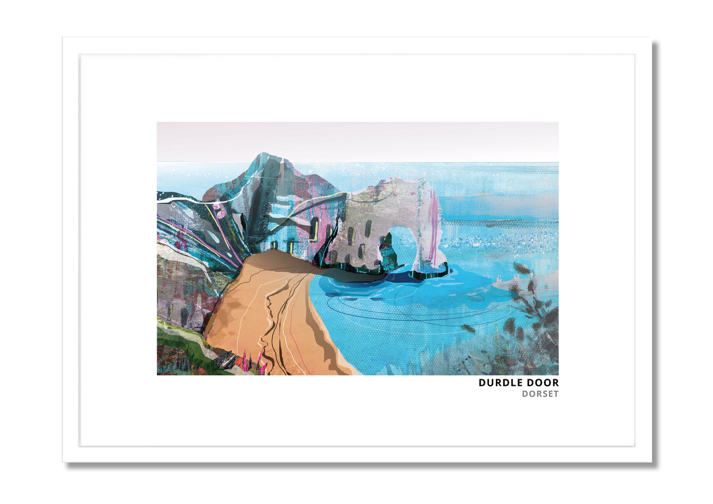 Durdle Door art print by Vicki Shortt, the limestone arch on the Jurassic Coast, Dorset, in a white frame