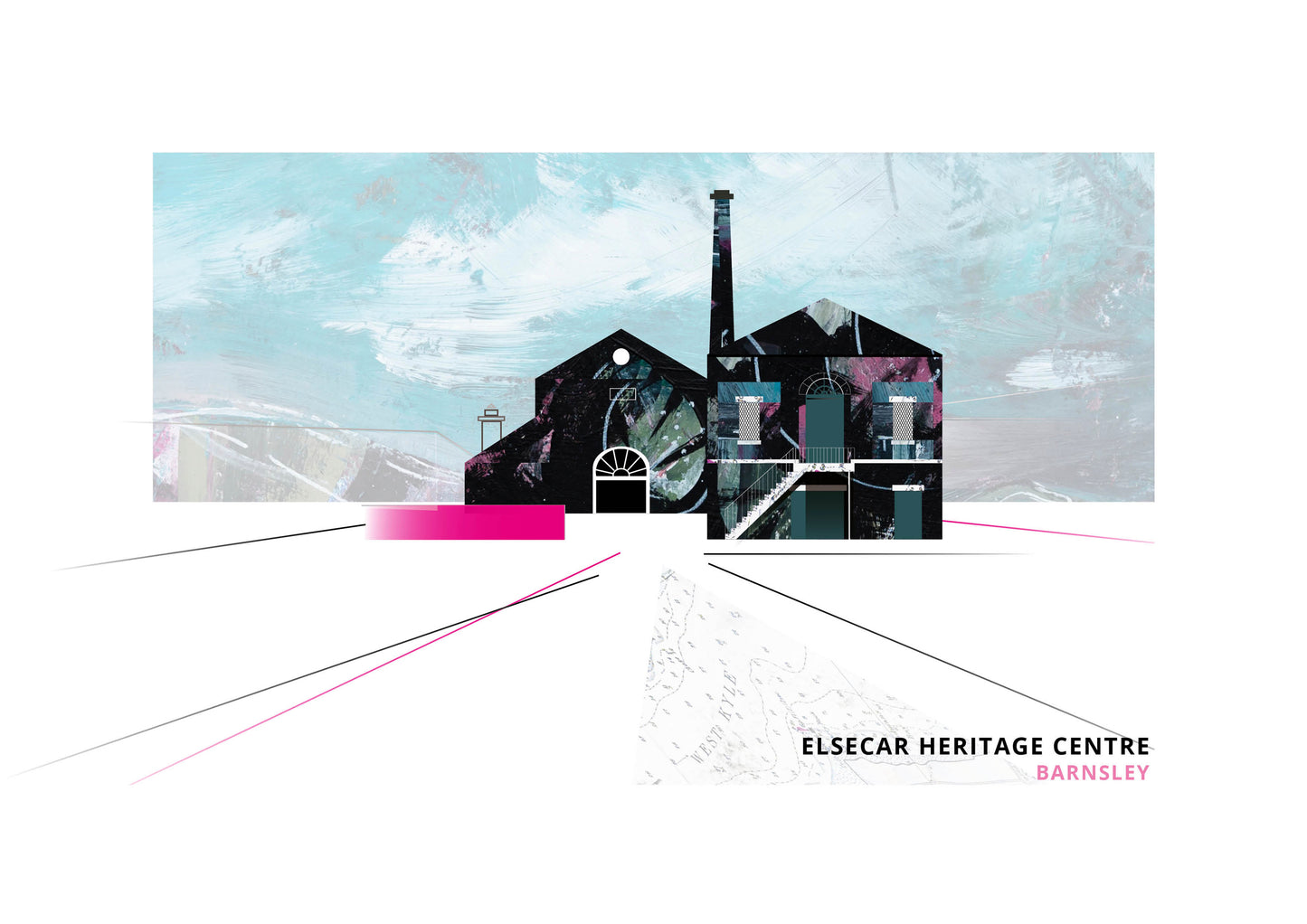 Elsecar Heritage Centre, Barnsley art print by Vicki Shortt, Original design, the former ironworks and workshops