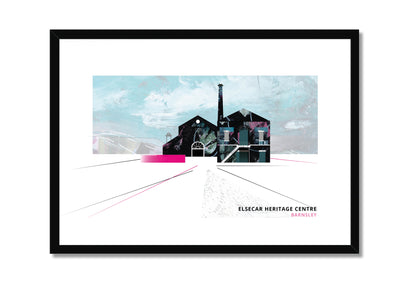 Elsecar Heritage Centre, Barnsley art print by Vicki Shortt, Original design, the former ironworks and workshops, in a black frame