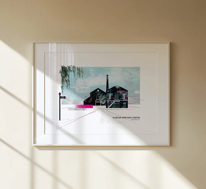 Elsecar Heritage Centre, Barnsley art print by Vicki Shortt, the former ironworks and workshops, framed in a room setting