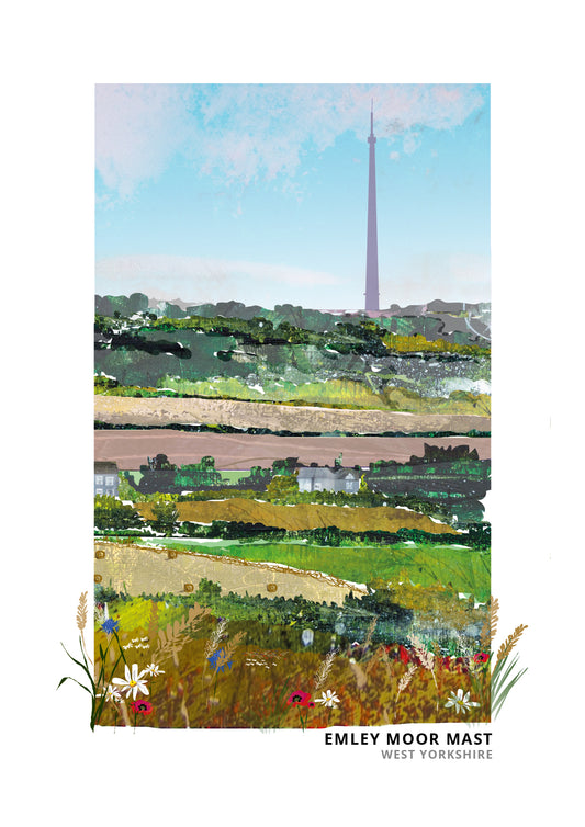 Emley Moor Mast art print by Vicki Shortt, the concrete transmitting tower rising over West Yorkshire