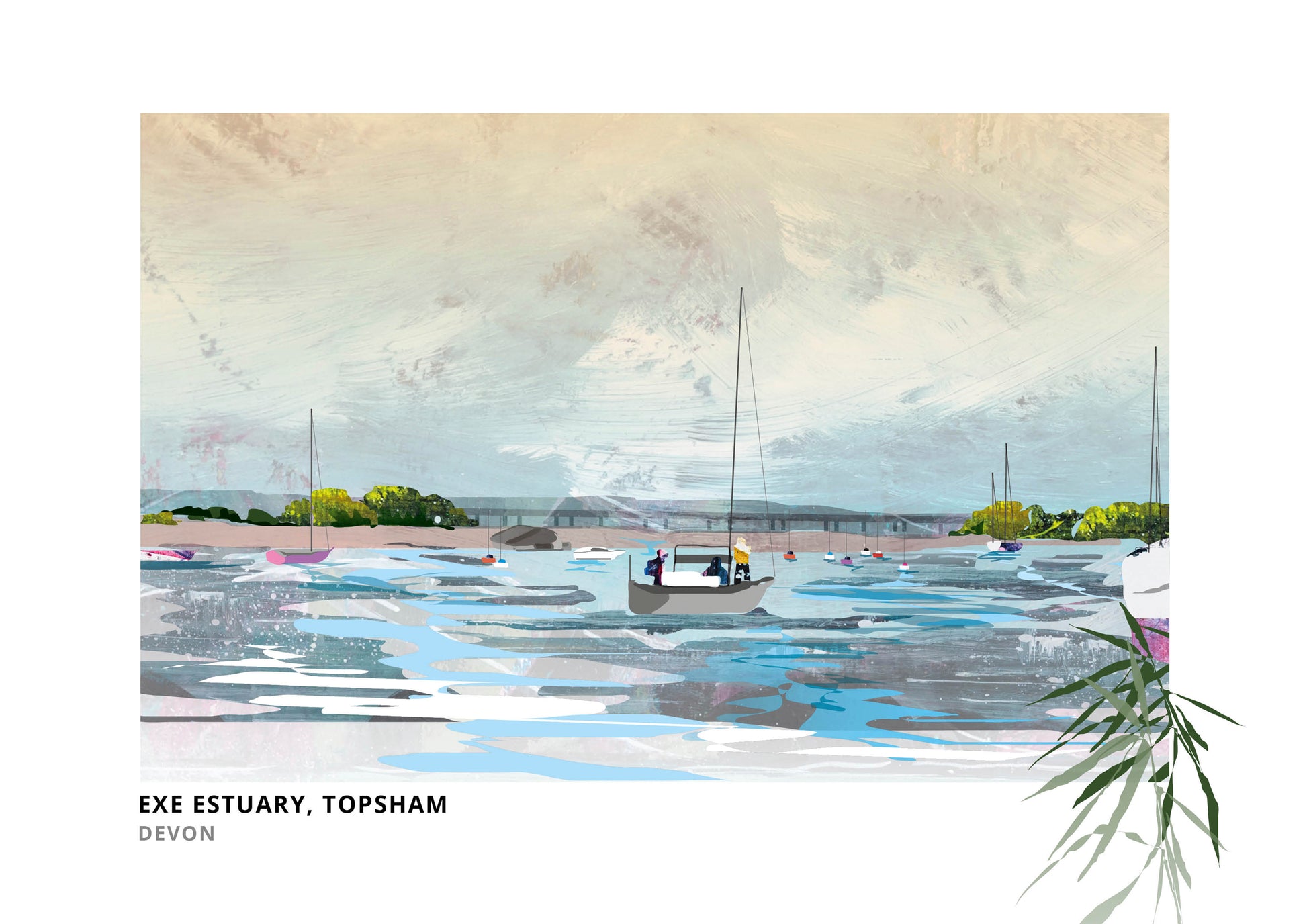 Exe Estuary art print by Vicki Shortt, the estuary and moored boats at Topsham, Devon