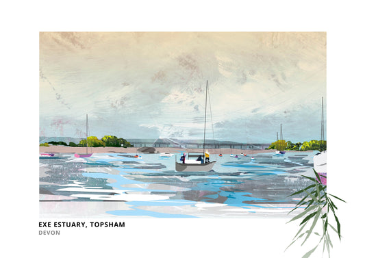 Exe Estuary art print by Vicki Shortt, the estuary and moored boats at Topsham, Devon