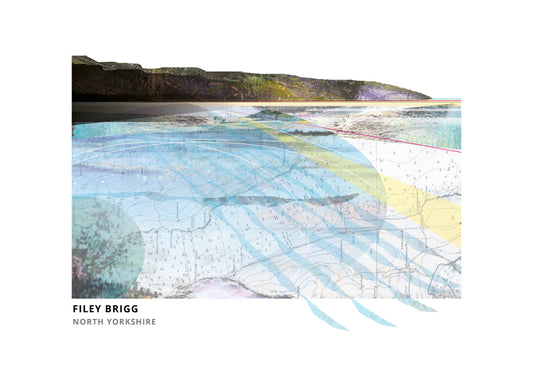 Filey Brigg art print by Vicki Shortt, the rocky spit reaching into the sea at Filey, North Yorkshire