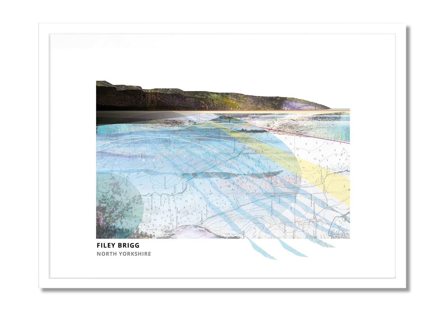 Filey Brigg art print by Vicki Shortt, the rocky spit reaching into the sea at Filey, North Yorkshire, in a white frame