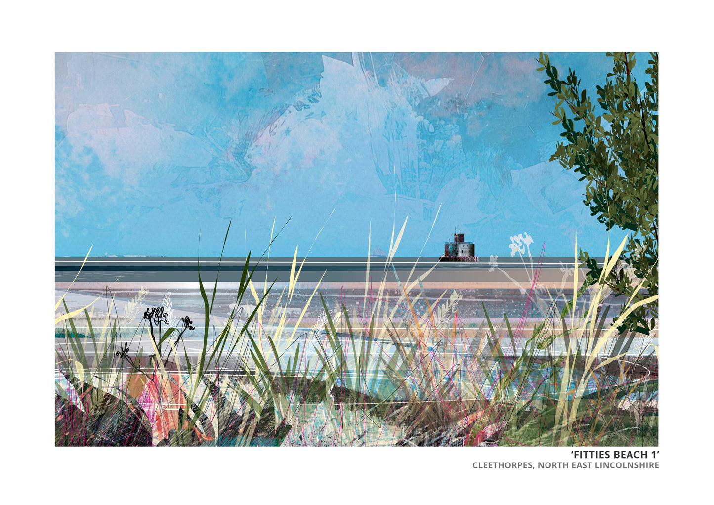 Fitties Beach 1 art print by Vicki Shortt, the beach huts and chalets at the Fitties, Cleethorpes