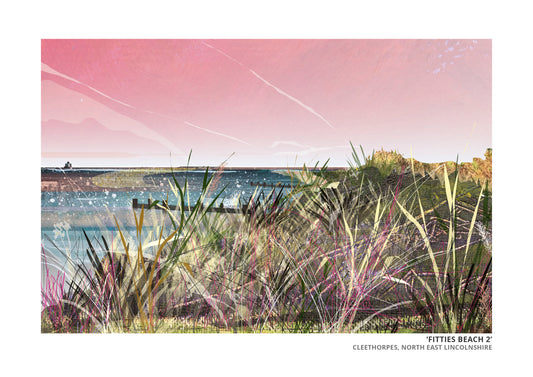 Fitties Beach 2 art print by Vicki Shortt, the beach huts and chalets at the Fitties, Cleethorpes