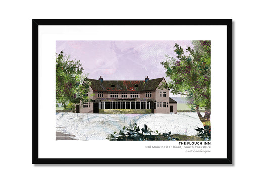Flouch Inn art print by Vicki Shortt, the roadside inn on the old Manchester Road, South Yorkshire, in a black frame