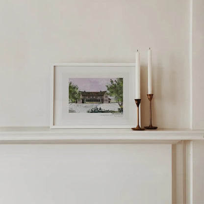 Flouch Inn art print by Vicki Shortt, the roadside inn on the old Manchester Road, South Yorkshire, framed in a room setting