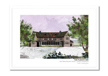 Flouch Inn art print by Vicki Shortt, the roadside inn on the old Manchester Road, South Yorkshire, in a white frame
