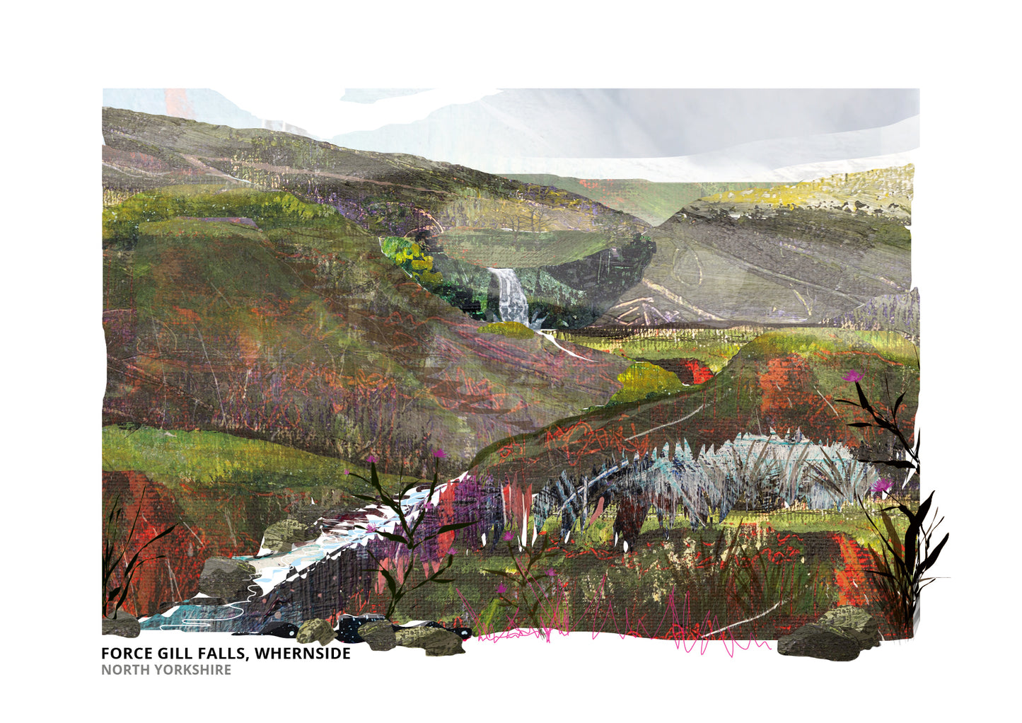 Force Gill Falls, Whernside art print by Vicki Shortt, the waterfall on the flanks of Whernside, North Yorkshire