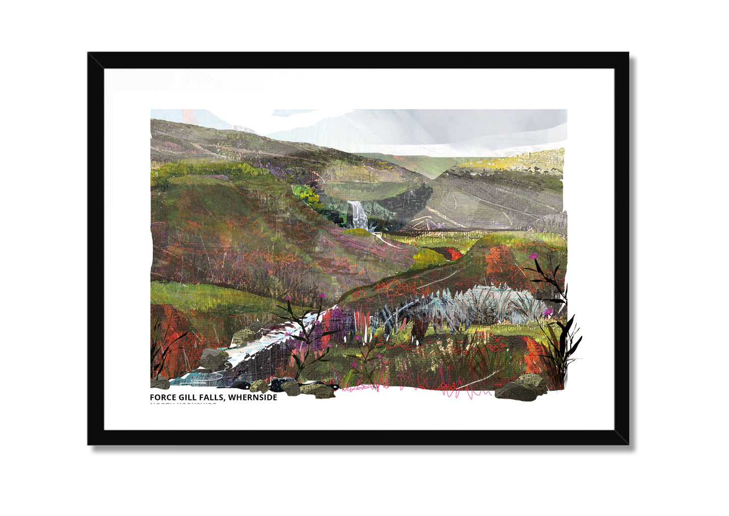 Force Gill Falls, Whernside art print by Vicki Shortt, the waterfall on the flanks of Whernside, North Yorkshire, in a black frame